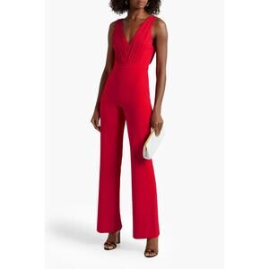 Alice + Olivia Gale Deep V-Neck Sleeveless Wide Leg Red Crepe Jumpsuit Size 12